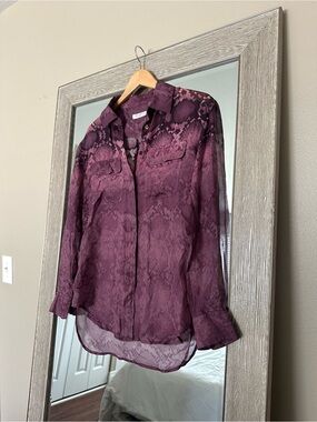 Equipment Femme Women's Purple Silk Long Sleeve Blouse Size Small